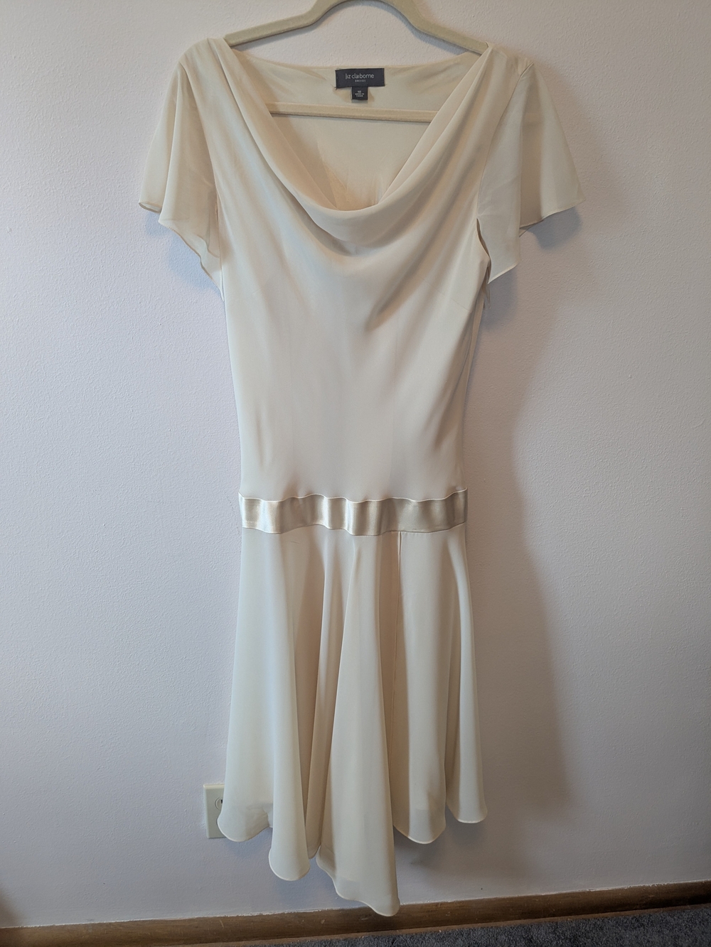 Liz Claiborne Cream Cowl-Neck Midi Dress with Satin Waist